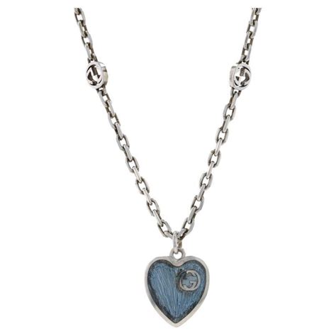 gucci interlocking g light blue enamel heart necklace|gucci interlocking g pendant necklace.